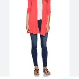 White and Warren Coral Open Front Cardigan